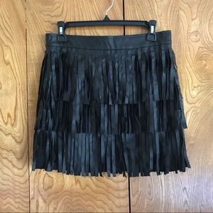 Black Faux Leather Fringe Mini Skirt